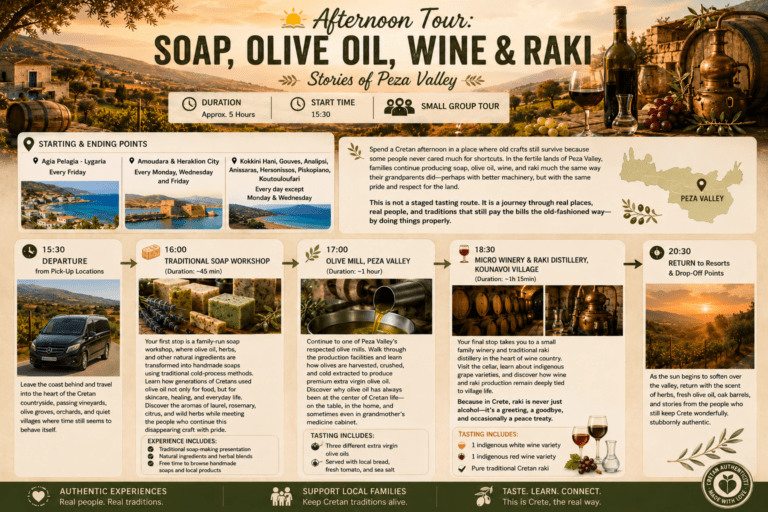 Afternoon Tour: Olive Oil, Wine & Raki Stories in Peza ValleyActive (880333)