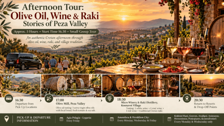 Afternoon Tour: Olive Oil, Wine & Raki Stories in Peza Valley