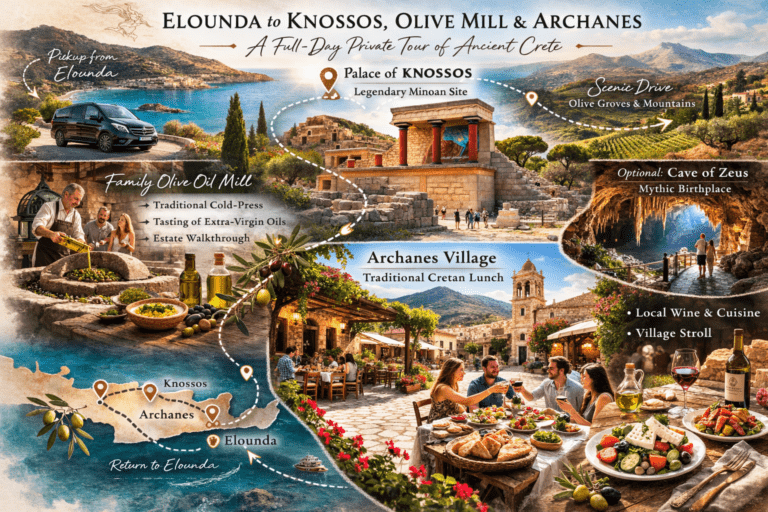 From Elounda: Visit Knossos Palace, Olive Mill, Zeus Cave and Lunch at Archanes Village (1161821)